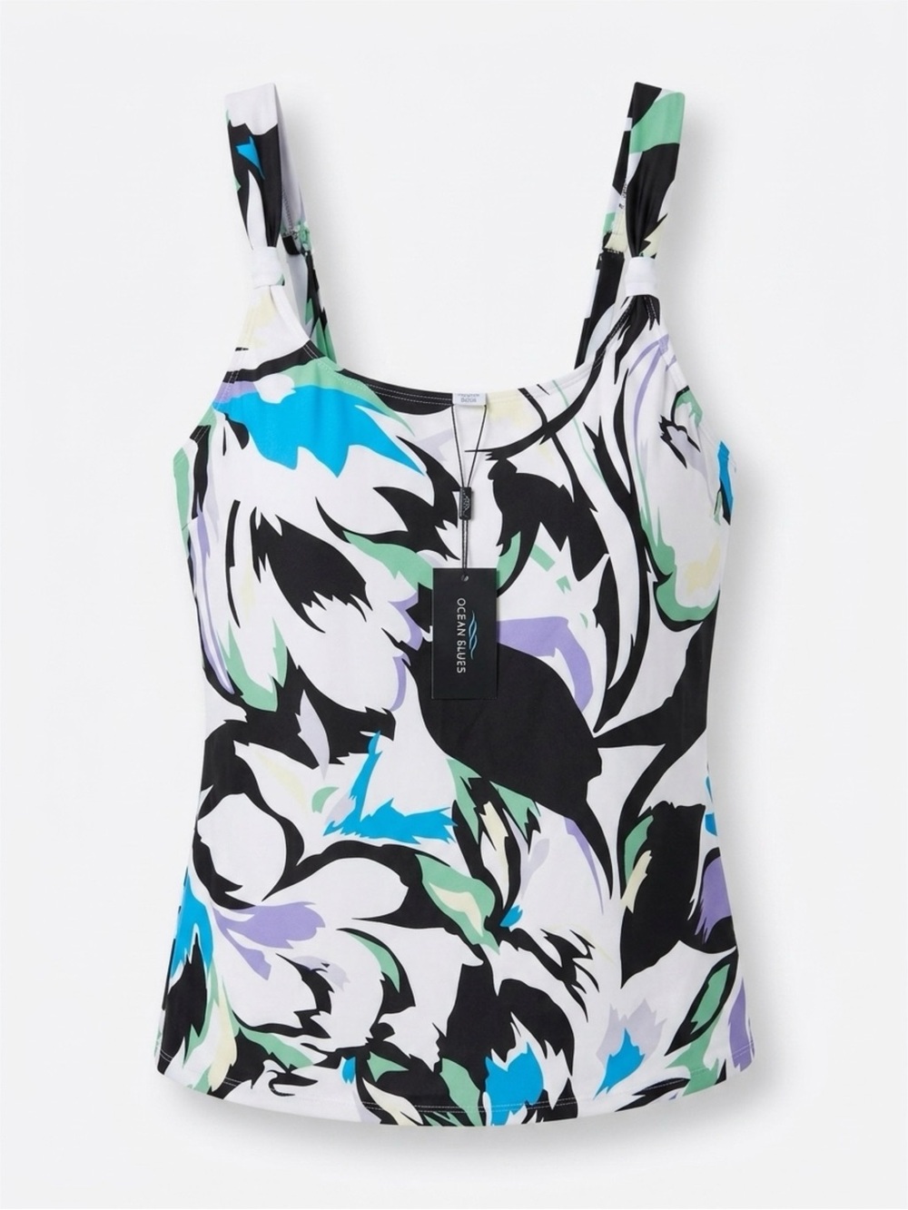 Ocean Senses Floral Swim Tankini Top - White with Black, Blue & Green